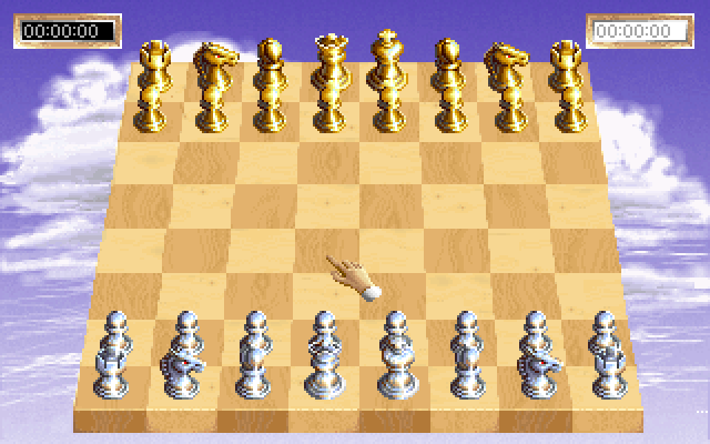 Sargon V: World Class Chess IBM PC/Compatibles Screenshot: Starting a game with the wood board and metalic pieces.