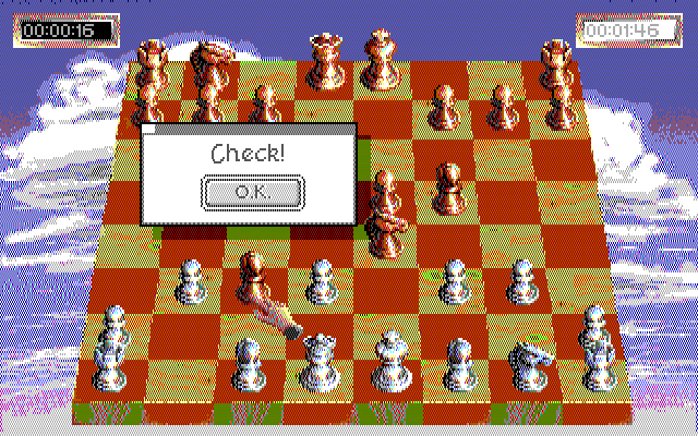 Sargon V: World Class Chess IBM PC/Compatibles Screenshot: Check! The computer seems to be winning...