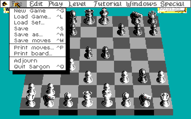 Sargon V: World Class Chess IBM PC/Compatibles Screenshot: One of the in-game menus.