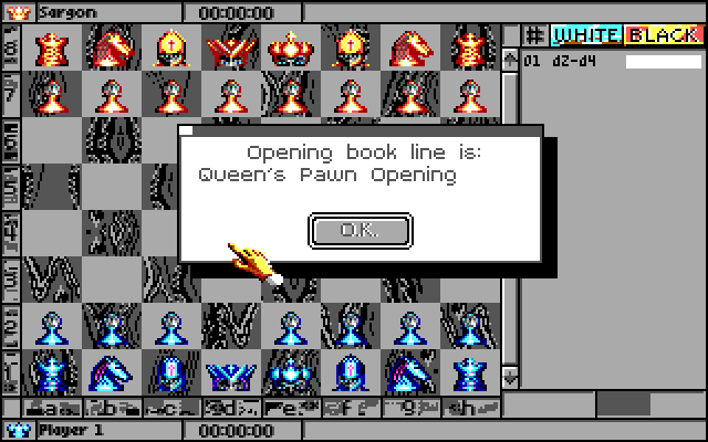 Sargon V: World Class Chess IBM PC/Compatibles Screenshot: Here's my opening move.