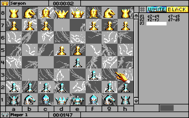 Sargon V: World Class Chess IBM PC/Compatibles Screenshot: View with the marble 2D board.