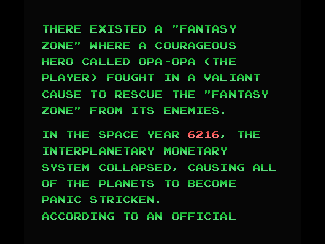 Fantasy Zone MSX Screenshot: Game introduction.