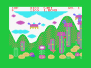 Fantasy Zone for MSX - Walking on the ground as various enemies attack...
