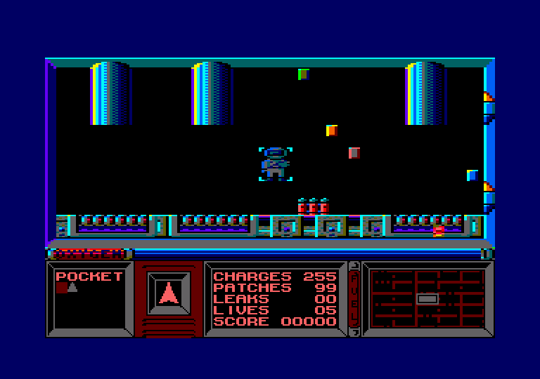 Strangeloop Amstrad CPC Screenshot: Placing my character back on the screen after dying...
