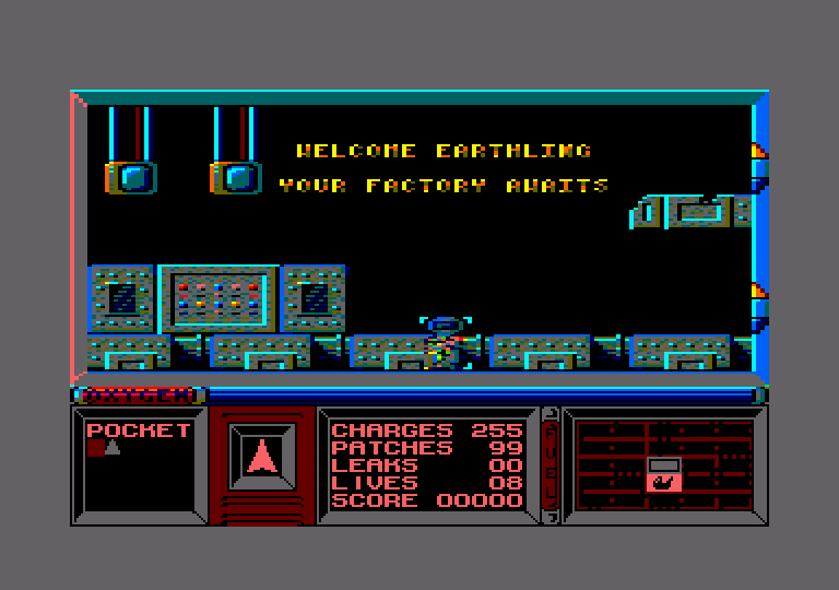 Strangeloop Amstrad CPC Screenshot: Welcome! Your factory awaits...