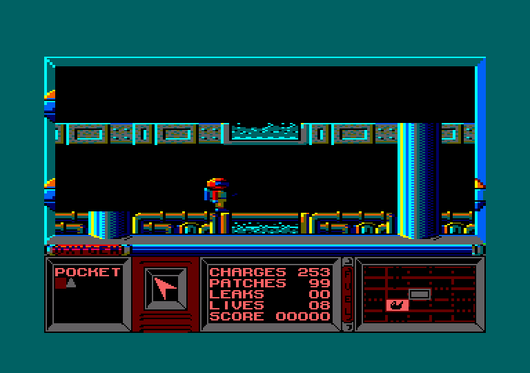 Strangeloop Amstrad CPC Screenshot: Jump over these hazards as you explore...