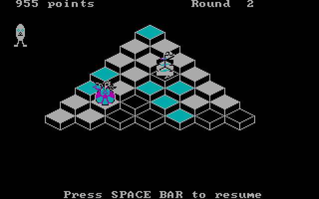 Bert and the Snake IBM PC/Compatibles Screenshot: Lost a life; press space to continue.