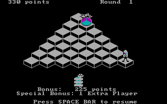 Bert and the Snake IBM PC/Compatibles Screenshot: Completing a round earns extra points.