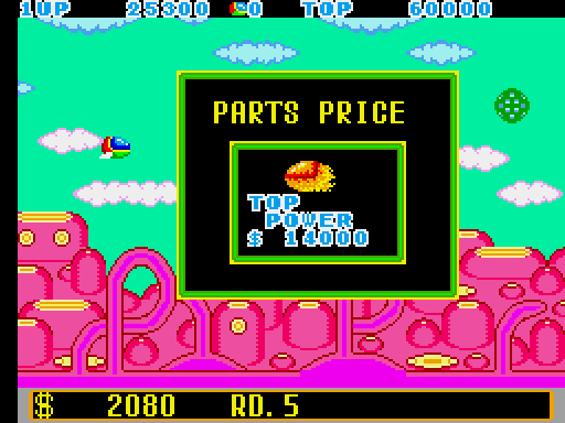 Fantasy Zone: The Maze Arcade Screenshot: The price of items starts to go up...