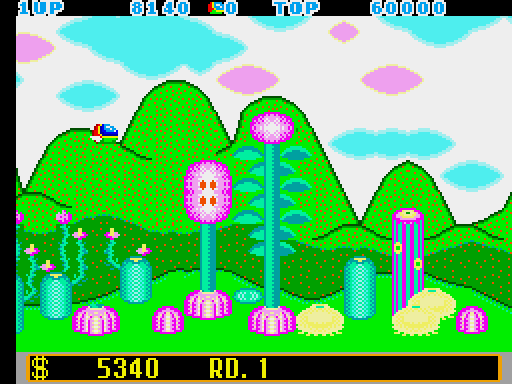 Fantasy Zone: The Maze Arcade Screenshot: Flying to the next round...