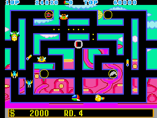Fantasy Zone: The Maze Arcade Screenshot: The number of opponents gets out of hand fast!