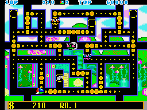 Fantasy Zone: The Maze Arcade Screenshot: Game start.