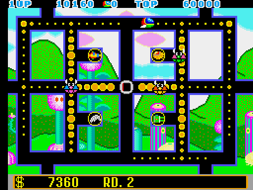 Fantasy Zone: The Maze Arcade Screenshot: Start of round 2.