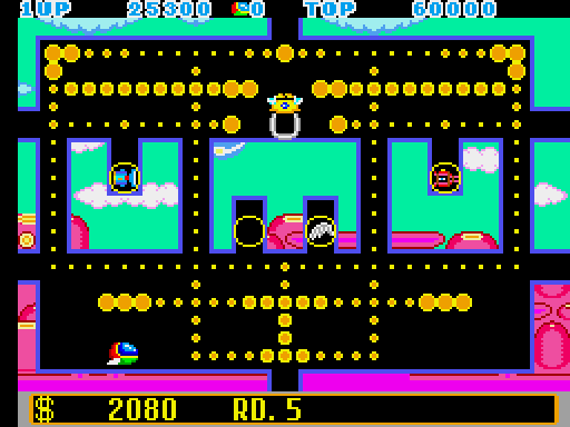 Fantasy Zone: The Maze Arcade Screenshot: Start of round 5.
