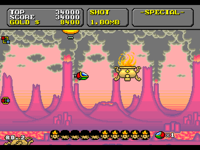 Super Fantasy Zone Sega Genesis / Mega Drive Screenshot: Shoot all of these things and you'll be ready to face the end of level boss.