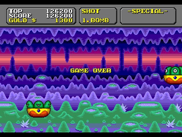 Super Fantasy Zone Sega Genesis / Mega Drive Screenshot: Game over.