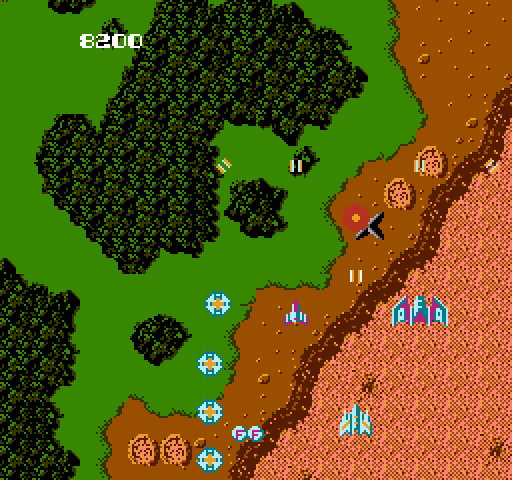 Terra Cresta NES / Famicom Screenshot: Shooting at targets...