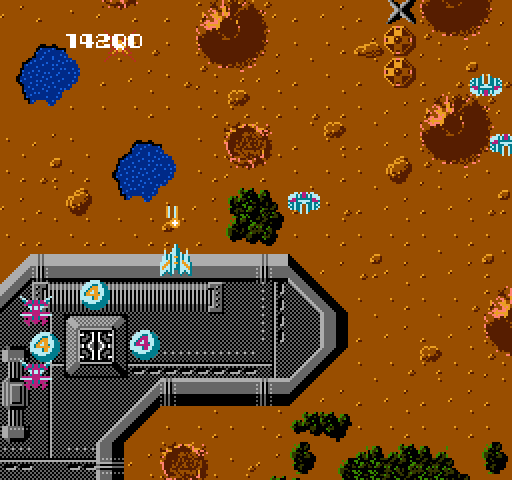 Terra Cresta NES / Famicom Screenshot: Shoot the 4's and you can acquire another upgrade!