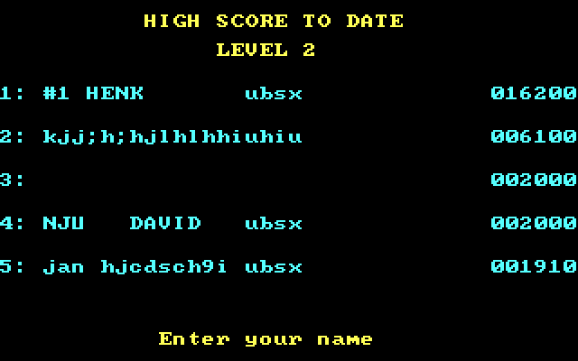 Pango IBM PC/Compatibles Screenshot: High score table.