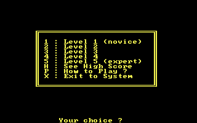 Pango IBM PC/Compatibles Screenshot: The main menu.
