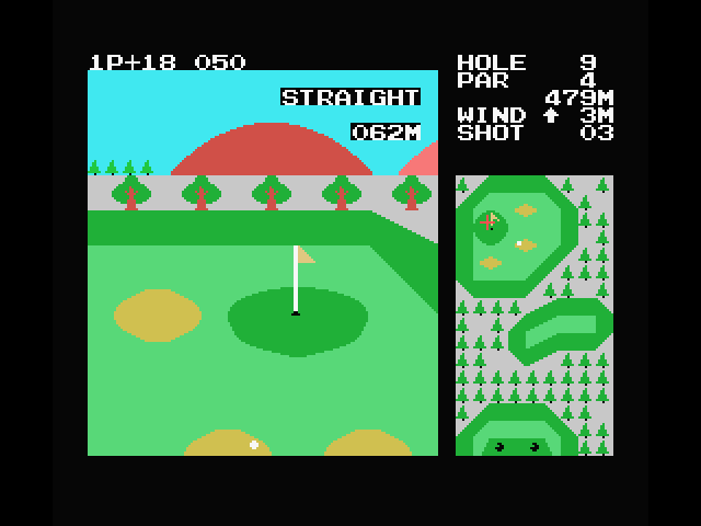 Konami's Golf MSX Screenshot: I landed in the bunker.