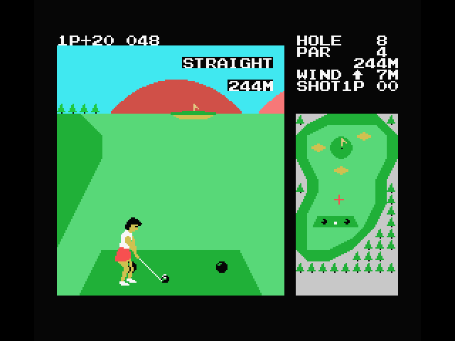 Konami's Golf MSX Screenshot: A short par 4...