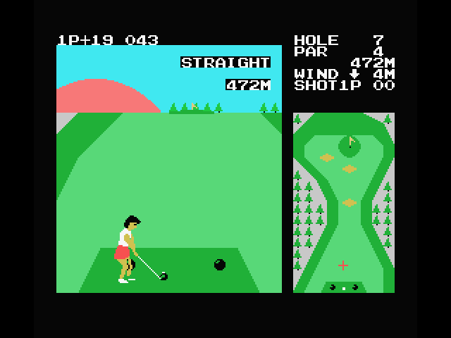Konami's Golf MSX Screenshot: Hole 7 is fairly straight...