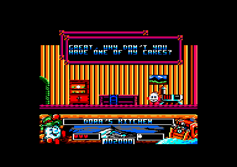 Crystal Kingdom Dizzy Amstrad CPC Screenshot: Acquired a cake!