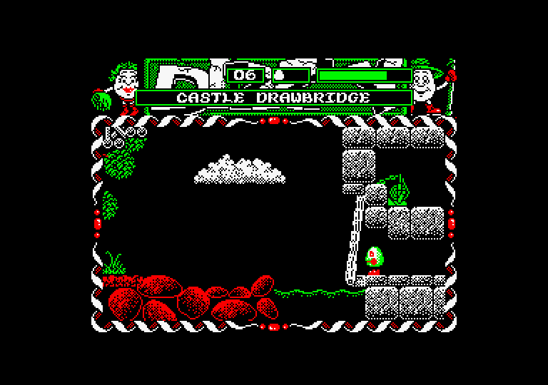 Dizzy: Prince of the Yolkfolk Amstrad CPC Screenshot: A drawbridge; can't go this way yet...