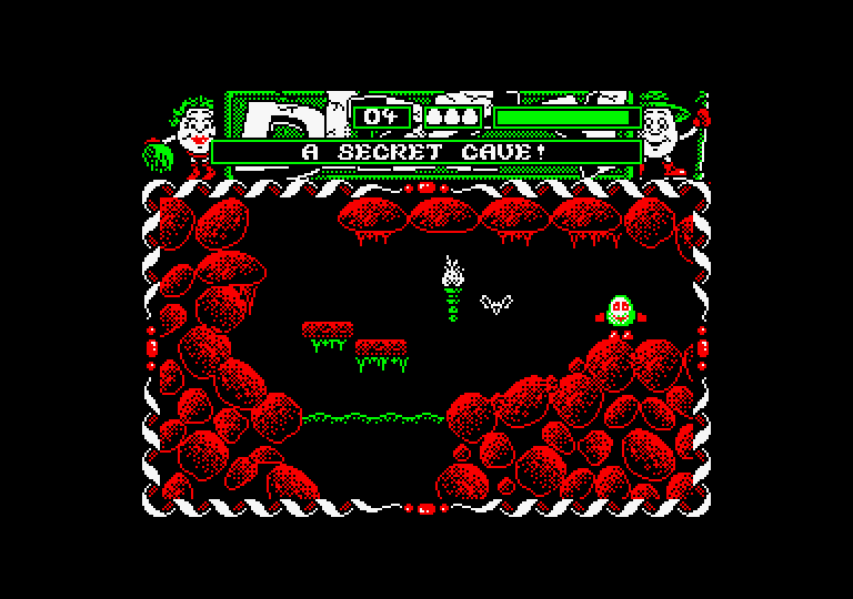 Dizzy: Prince of the Yolkfolk Amstrad CPC Screenshot: Exploring a cave.