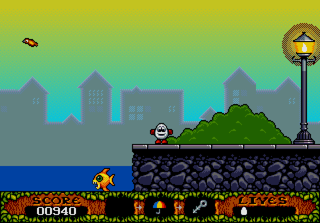 Fantastic Adventures of Dizzy, The IBM PC/Compatibles Screenshot: Looks like a dead end, I can't go past the water...