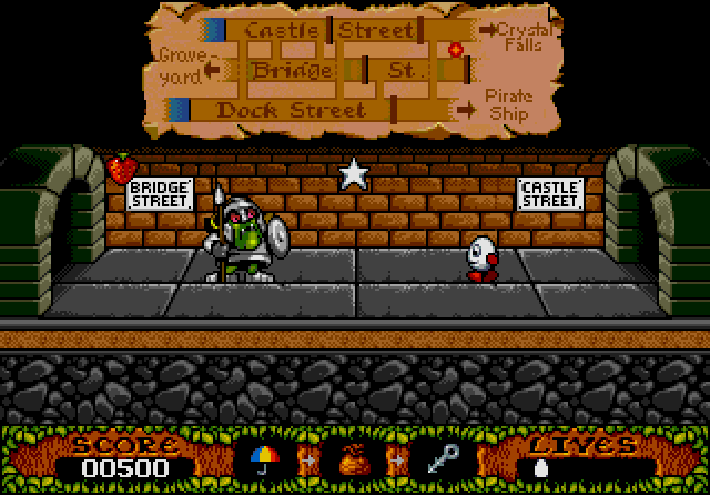 Fantastic Adventures of Dizzy, The IBM PC/Compatibles Screenshot: An ogre of some sorts is blocking the door...