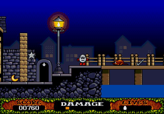 Fantastic Adventures of Dizzy, The IBM PC/Compatibles Screenshot: Another Star! I can't get past that wall to the left, but I can go in the door...