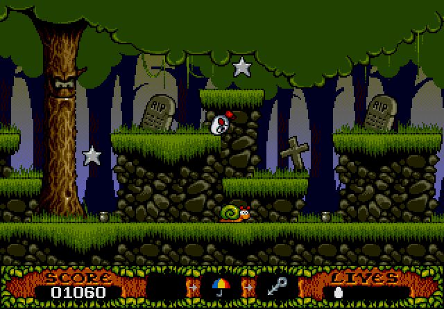 Fantastic Adventures of Dizzy, The IBM PC/Compatibles Screenshot: Jumping up to a platform...