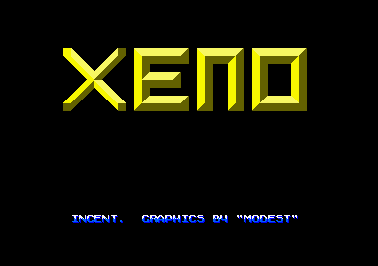 Xeno Amstrad CPC Screenshot: Title screen with credits scrolling along the bottom.