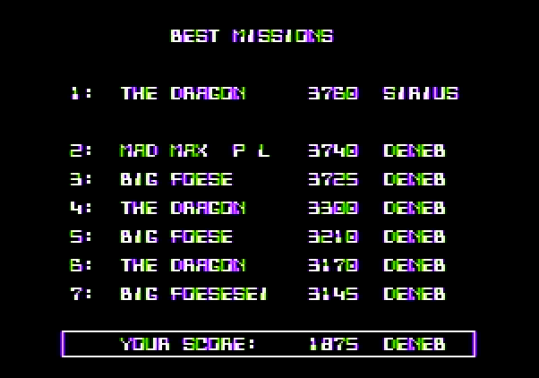 Stellar 7 Apple II Screenshot: High scores.