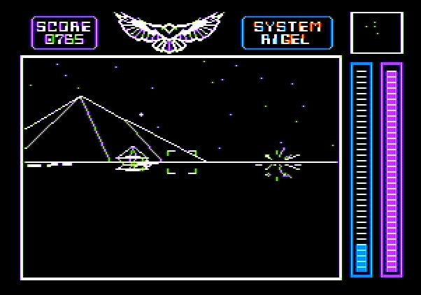 Stellar 7 Apple II Screenshot: One opponent destroyed...