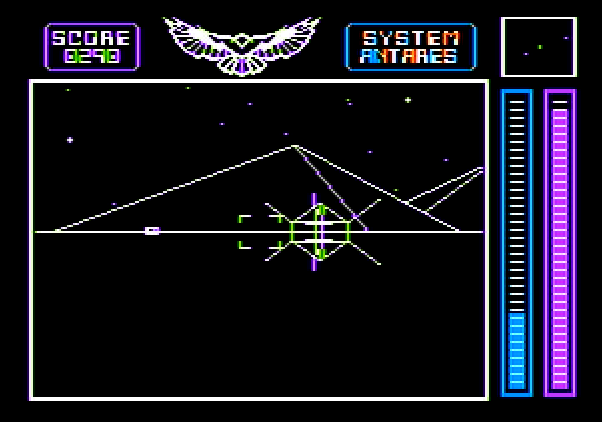 Stellar 7 Apple II Screenshot: Don't let these things crash into you, they're deadly!