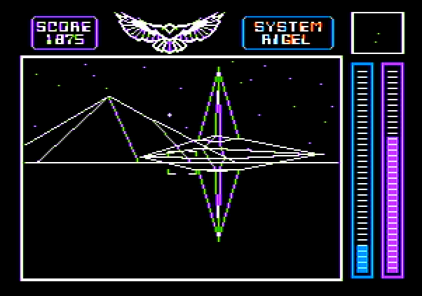Stellar 7 Apple II Screenshot: Time to leave the Rigel system.