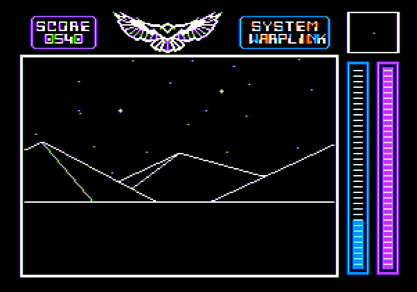 Stellar 7 Apple II Screenshot: Using a warplink to leave Antares...