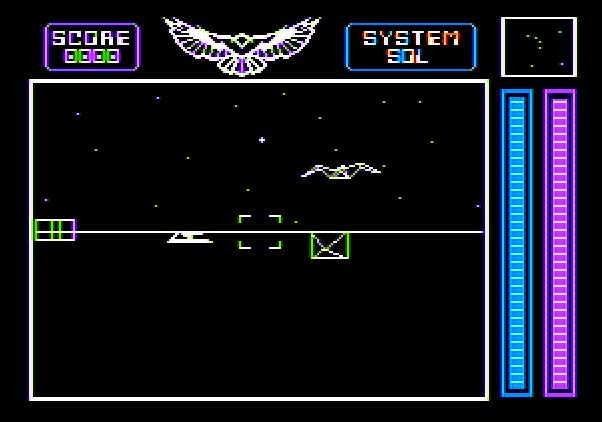 Stellar 7 Apple II Screenshot: The first enemies appear in the system of Sol.