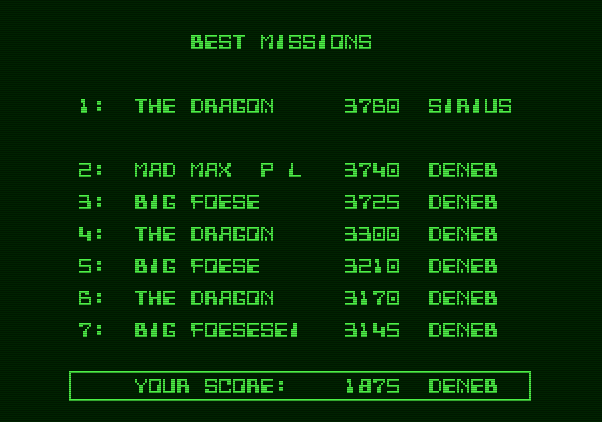 Stellar 7 Apple II Screenshot: High scores.