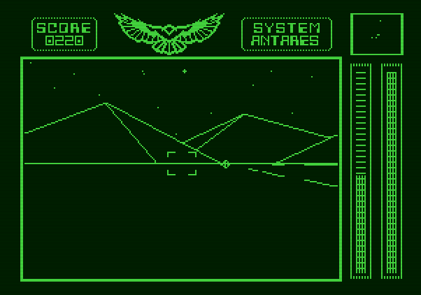 Stellar 7 Apple II Screenshot: Avoid the laser fire from those canons!
