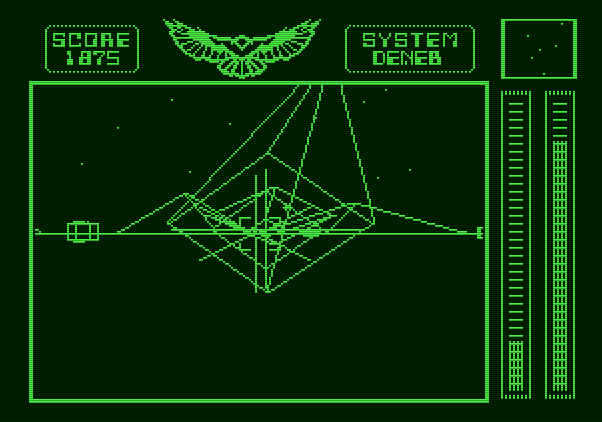 Stellar 7 Apple II Screenshot: I'm being attacked on Deneb!