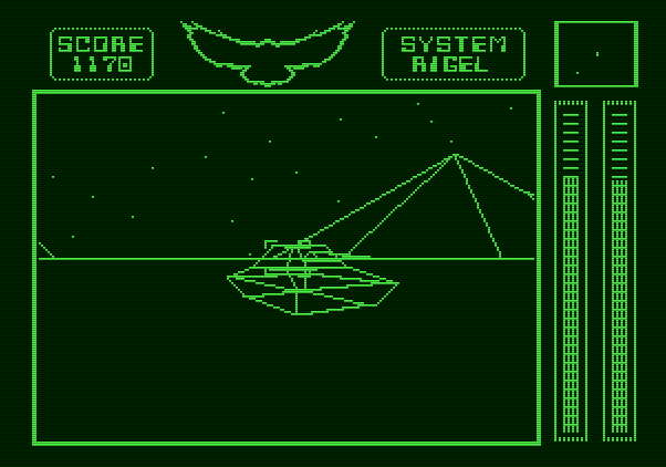 Stellar 7 Apple II Screenshot: Sneaking up on a tank while cloaked.