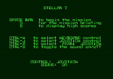 Stellar 7 for Apple II - The main menu.