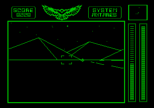 Stellar 7 Apple II Screenshot: Avoid the laser fire from those canons!