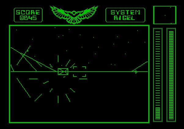 Stellar 7 Apple II Screenshot: One opponent destroyed, but more to go.