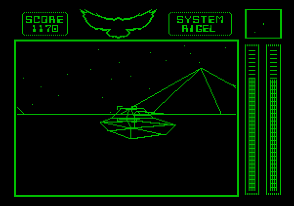 Stellar 7 Apple II Screenshot: Sneaking up on a tank while cloaked.