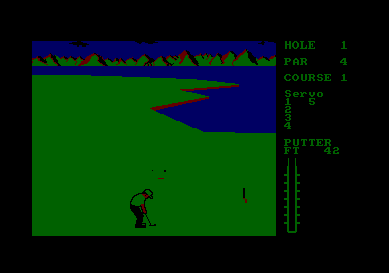 Leader Board Amstrad CPC Screenshot: Putting on the first hole.